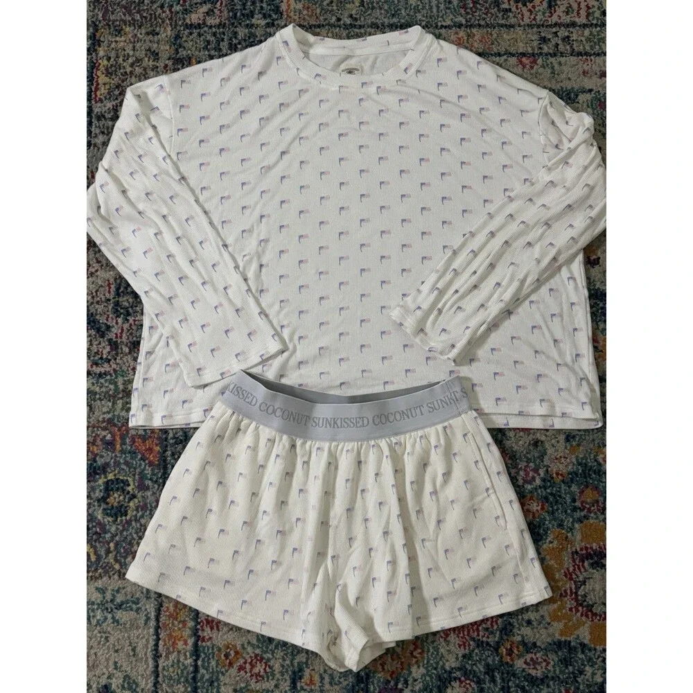 Sunkissed Coconut American Flag waffle-knit lounge set Size S/M